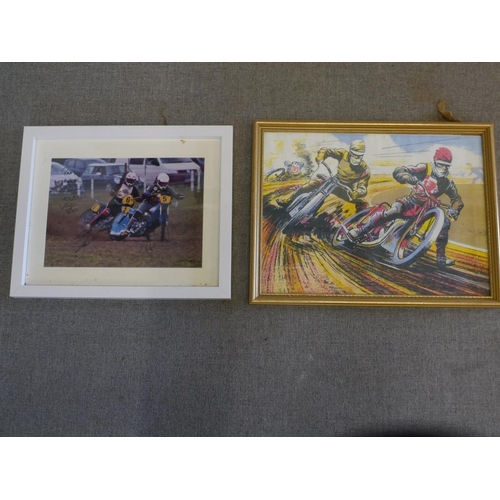 146 - Signed photo and speedway drawing