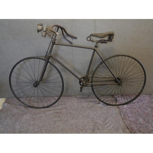 413 - Diamond framed gents safety bicycle with solid rubber tyres, block chain drive and lamp. Circa 1887.... 