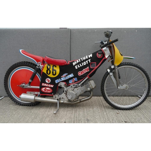 450 - Jawa laydown speedway twin shock bike. Ex Paul Hurry. 1991-1994. He was the Ex British U21 champion.... 