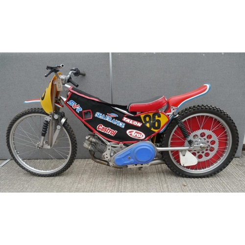 450 - Jawa laydown speedway twin shock bike. Ex Paul Hurry. 1991-1994. He was the Ex British U21 champion.... 