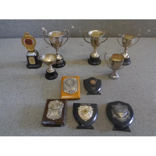 473 - 11 Grasstrack trophies and shields from the 50-60's presented to J.Gould and G.Gould later donated t... 