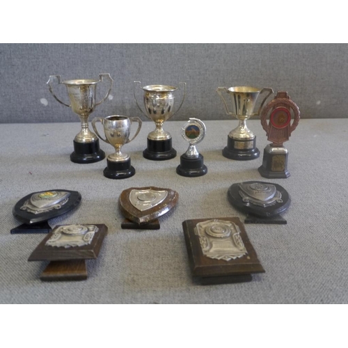 474 - 11 Grasstrack trophies and shields from the 50-60's presented to J.Gould and G.Gould later donated t... 