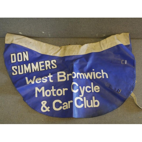 492 - Don Summers grasstrack bike cover with West Bromwich motorcycle and car club logo