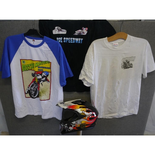 506 - 3 Speedway T shirts and KBC size small helmet