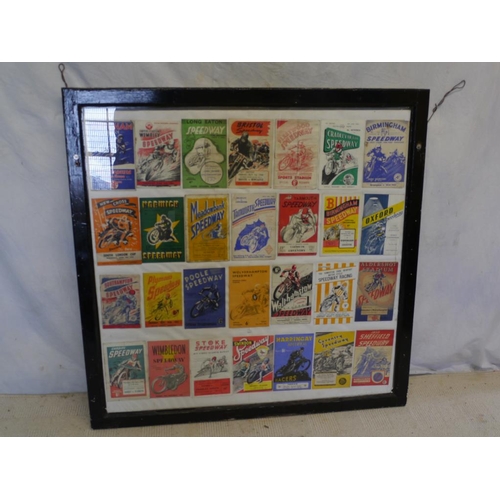 62 - Framed selection of Speedway programmes from 28 different Speedway clubs dating from 30-60's