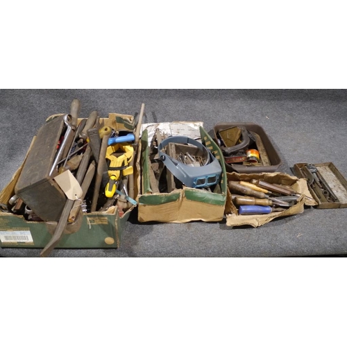 647 - Large quantity of hand tools including chisels, clamps, spanners etc