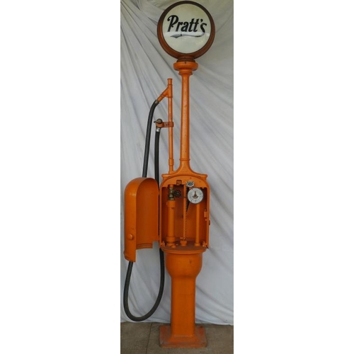 651 - Cast iron Pratt's Ethyl hand operated forecourt petrol pump with glass globe