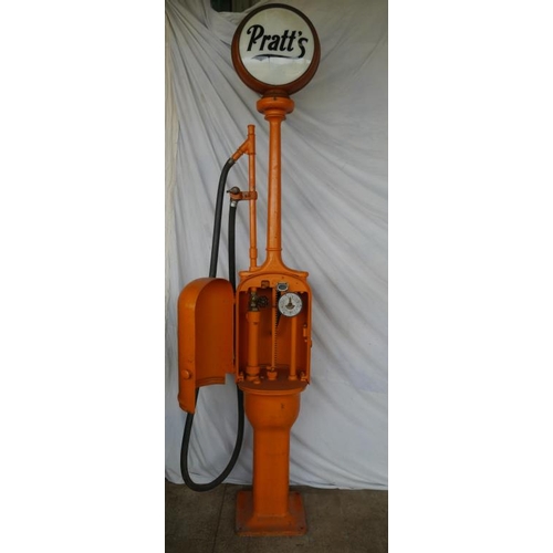 651 - Cast iron Pratt's Ethyl hand operated forecourt petrol pump with glass globe