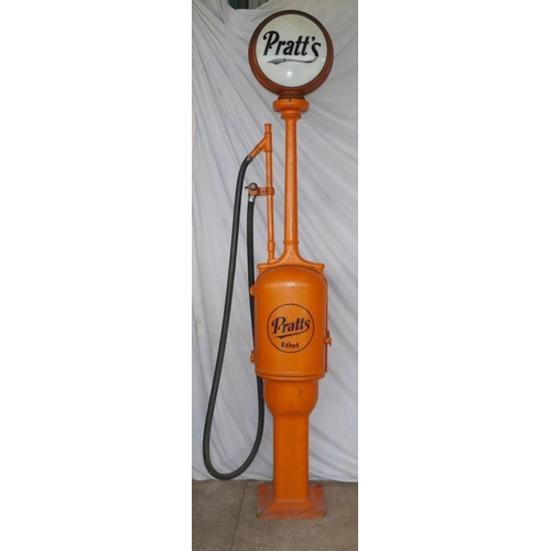 651 - Cast iron Pratt's Ethyl hand operated forecourt petrol pump with glass globe