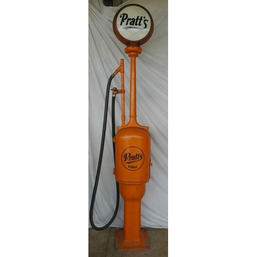 651 - Cast iron Pratt's Ethyl hand operated forecourt petrol pump with glass globe