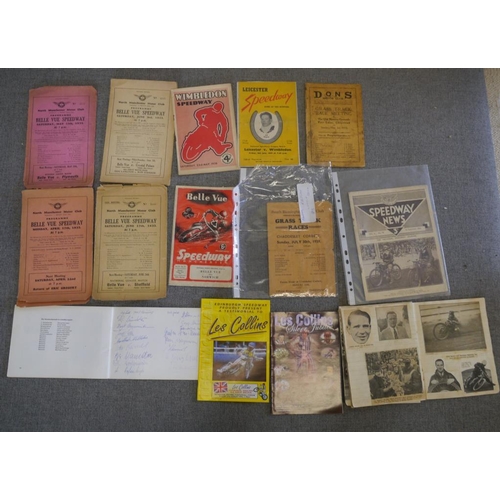 81 - Speedway and grasstrack programmes from 1930's onwards, signed Les Collins magazines etc