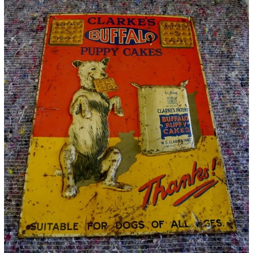 812 - Clarkes Buffalo Puppy Cakes tin sign 17x12