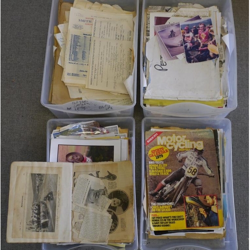 82 - 4 Boxes of assorted newspaper cuttings, magazines, photos and grasstrack info