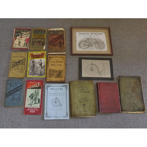 85 - The Austin Farm Tractor owners handbook and old cycling maps, old cycling books