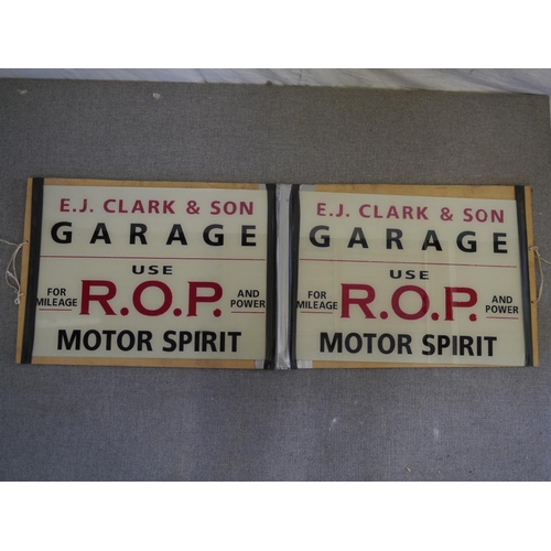 854 - Pair of perspex E.J Clark and Son garage forecourt signs 16x22.5