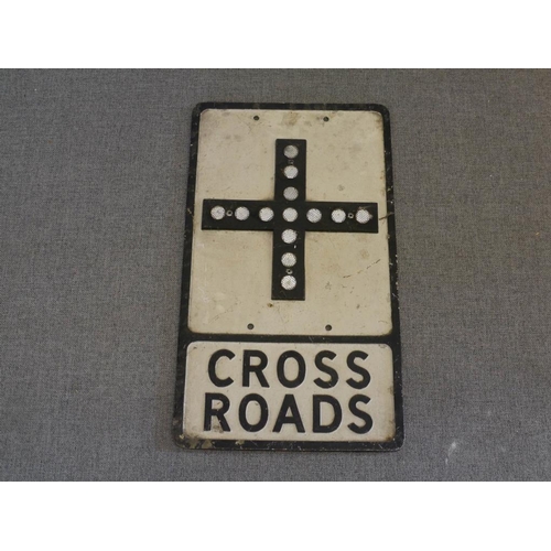 857 - Aluminium Cross Roads sign with early catseyes 21x12