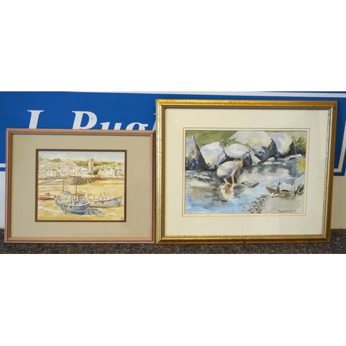 110 - Framed watercolour by Diana. P. Scott and framed watercolour of St Ives