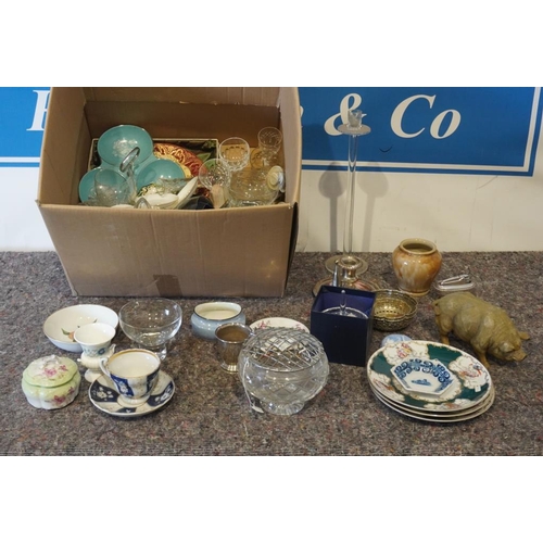 28 - Box of assorted china, glassware & other items