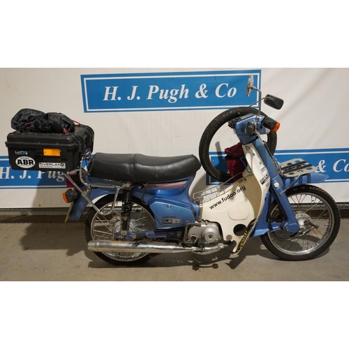 634 - Honda 90 Cub moped 1991 with spare tyre and cover. Reg. J53 0BM. V5