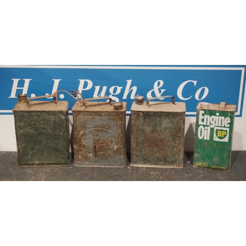 304 - 3- 2 Gallon fuel cans and 1 other including Shell and Esso