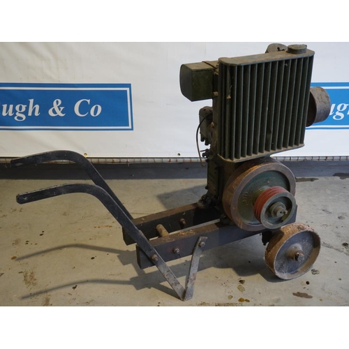 143 - Lister D stationary engine with radiator, on 2 wheel trolley