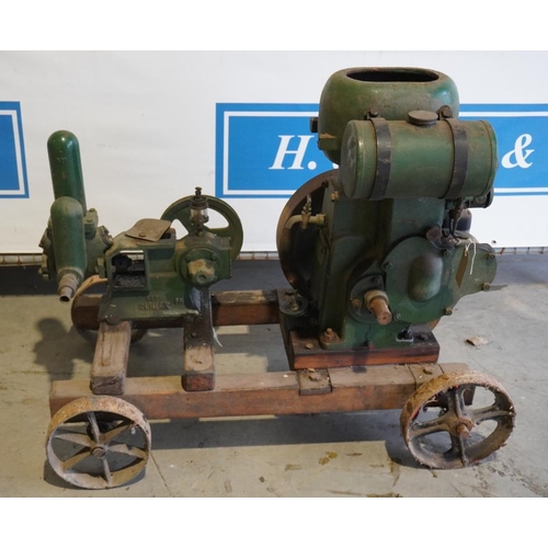 146 - Wolseley WD 1 1/2HP stationary engine, No.5850 and Climax water pump on trolley