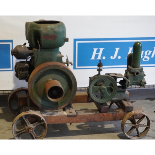 146 - Wolseley WD 1 1/2HP stationary engine, No.5850 and Climax water pump on trolley