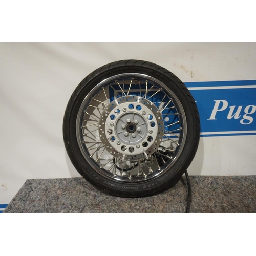 128 - Royal Enfield front wheel and tyre c/w disc brake