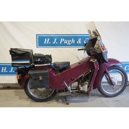 687 - Velocette LE motorcycle with panniers and top box. Reg. UTE 35D. V5 can be applied for.