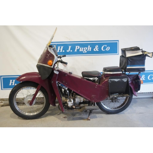 687 - Velocette LE motorcycle with panniers and top box. Reg. UTE 35D. V5 can be applied for.