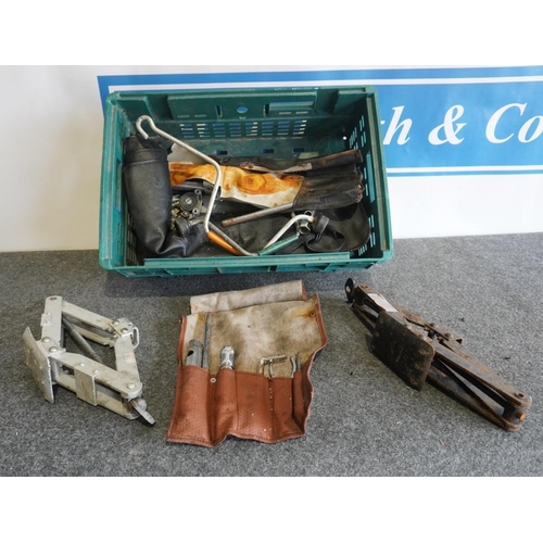 24 - Box of assorted parts including Porsche scissor jack and other parts