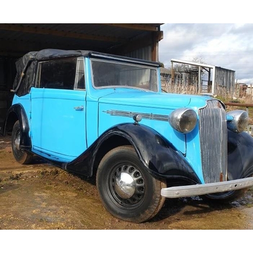 361 - Vauxhall Tickford 2dr convertible car. 1938. Straight 6L engine. Runs and drives. Reg COT 803. V5