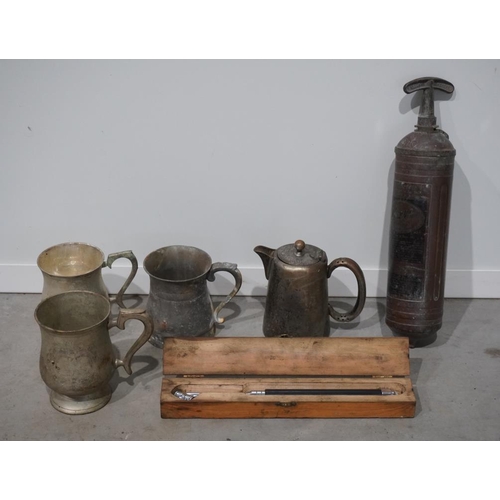 625 - Old fire extinguisher, pressure gauge etc