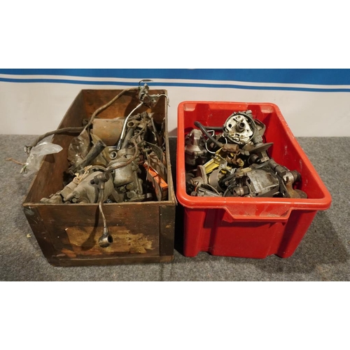 76 - Box of assorted carburettor parts and box of ignition coil parts