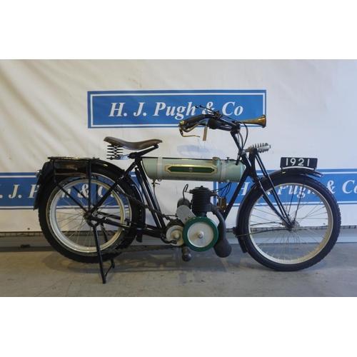 356 - Triumph Junior motorcycle. 225cc 1921. Off the road since 1991. Runs and rides. Reg. AFA 649A. V5