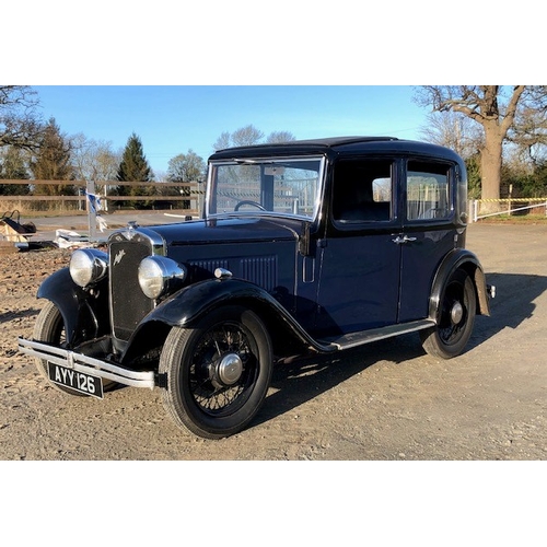 142 - Austin 10 4dr saloon car. 1934. Sunshine roof. 1141cc. 
Royal blue leather interior. Runs well. Vin ... 