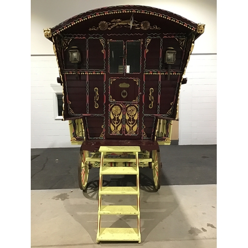 143 - Bill Wrights bow top gypsy wagon. 1904, Bill Wright stamped on both wheel axles, 24ct gold paintwork... 