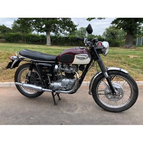 429 - Triumph Bonneville 650cc motorcycle. 1967. In maroon and white. Matching engine and frame no. DU-608... 