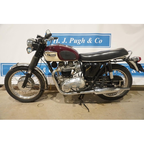 429 - Triumph Bonneville 650cc motorcycle. 1967. In maroon and white. Matching engine and frame no. DU-608... 