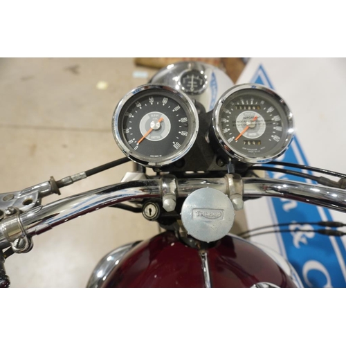 429 - Triumph Bonneville 650cc motorcycle. 1967. In maroon and white. Matching engine and frame no. DU-608... 