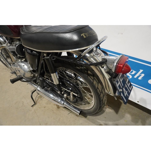 429 - Triumph Bonneville 650cc motorcycle. 1967. In maroon and white. Matching engine and frame no. DU-608... 