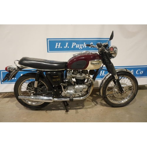 429 - Triumph Bonneville 650cc motorcycle. 1967. In maroon and white. Matching engine and frame no. DU-608... 