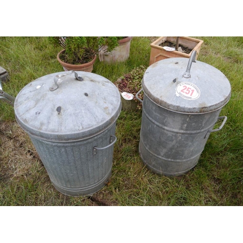 251 - Galvanised dustbins x 2