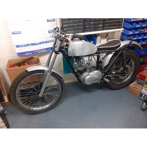 445 - Triumph Tigercub trails motorcycle. Heavy weight Triumph forks and yokes, Sammy Miller swing arm, oi... 