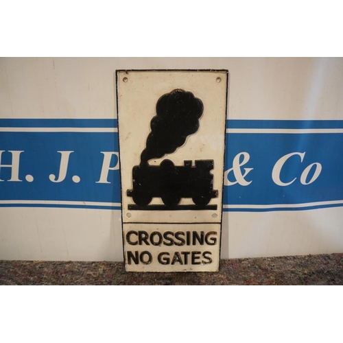 584 - Crossing no gates cast iron sign. 23x11.5