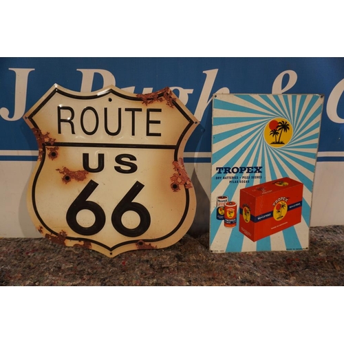 585 - Route 66 and Tropex tin signs