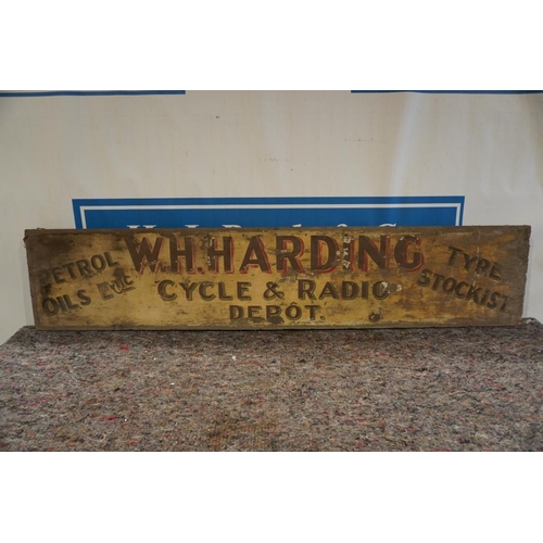 589 - W.H Harding cycle and radio depot wooden sign 14x66