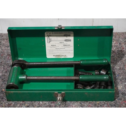 574 - Green Lee ratchet knockout punch driver with tools