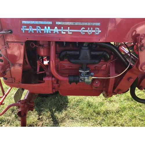 337 - International Farmall cub tractor. 1956. Petrol, runs well. Restored and new tyres fitted. 1956