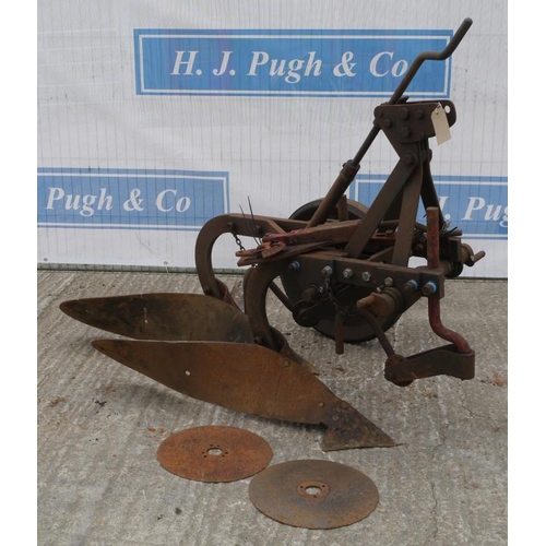 261 - Early David Brown type PU1 adjustable 2 furrow plough.  No.15591